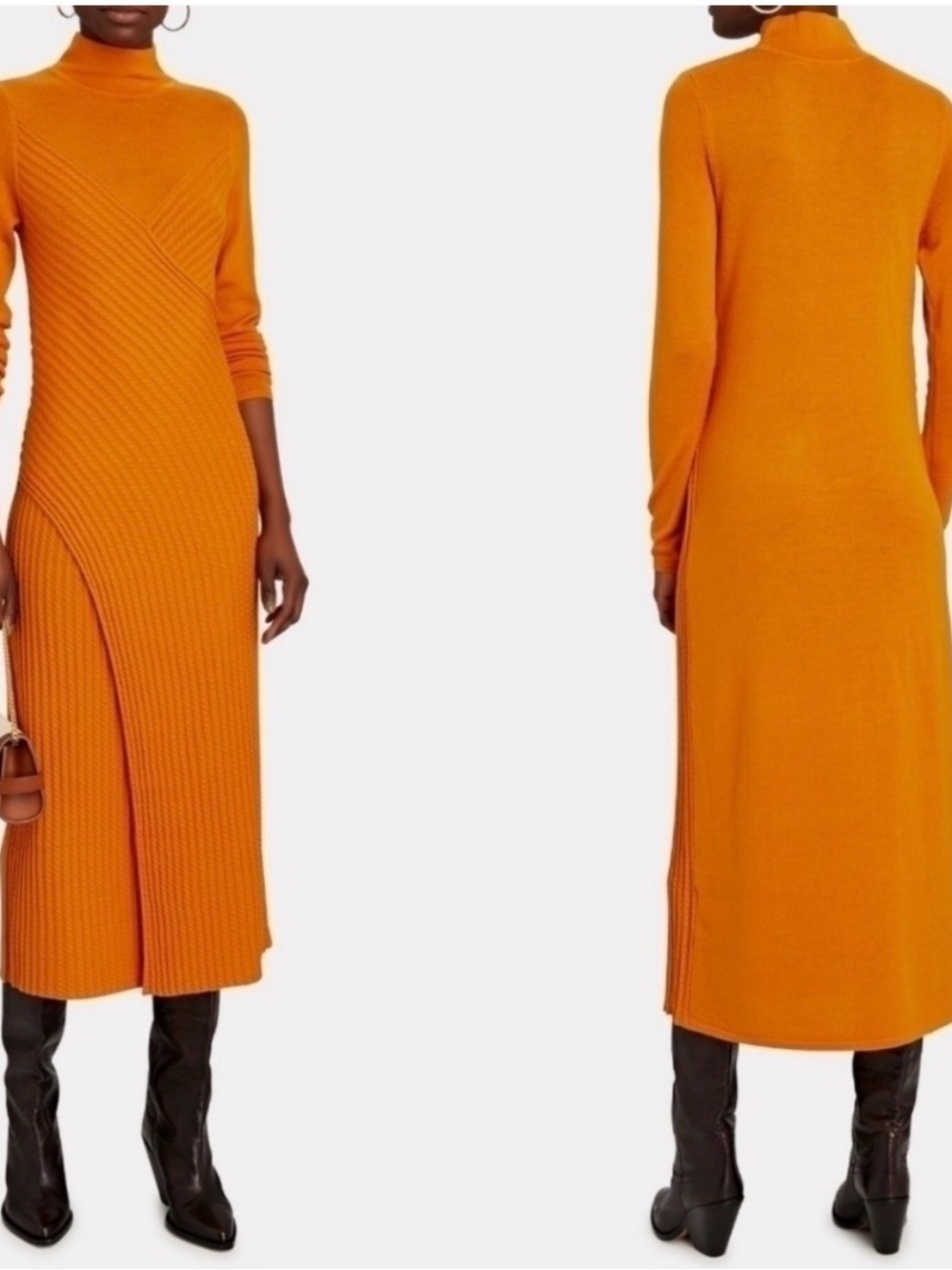 AMUR Leticia Ribbed Wool Turtleneck Midi Dress - Orange